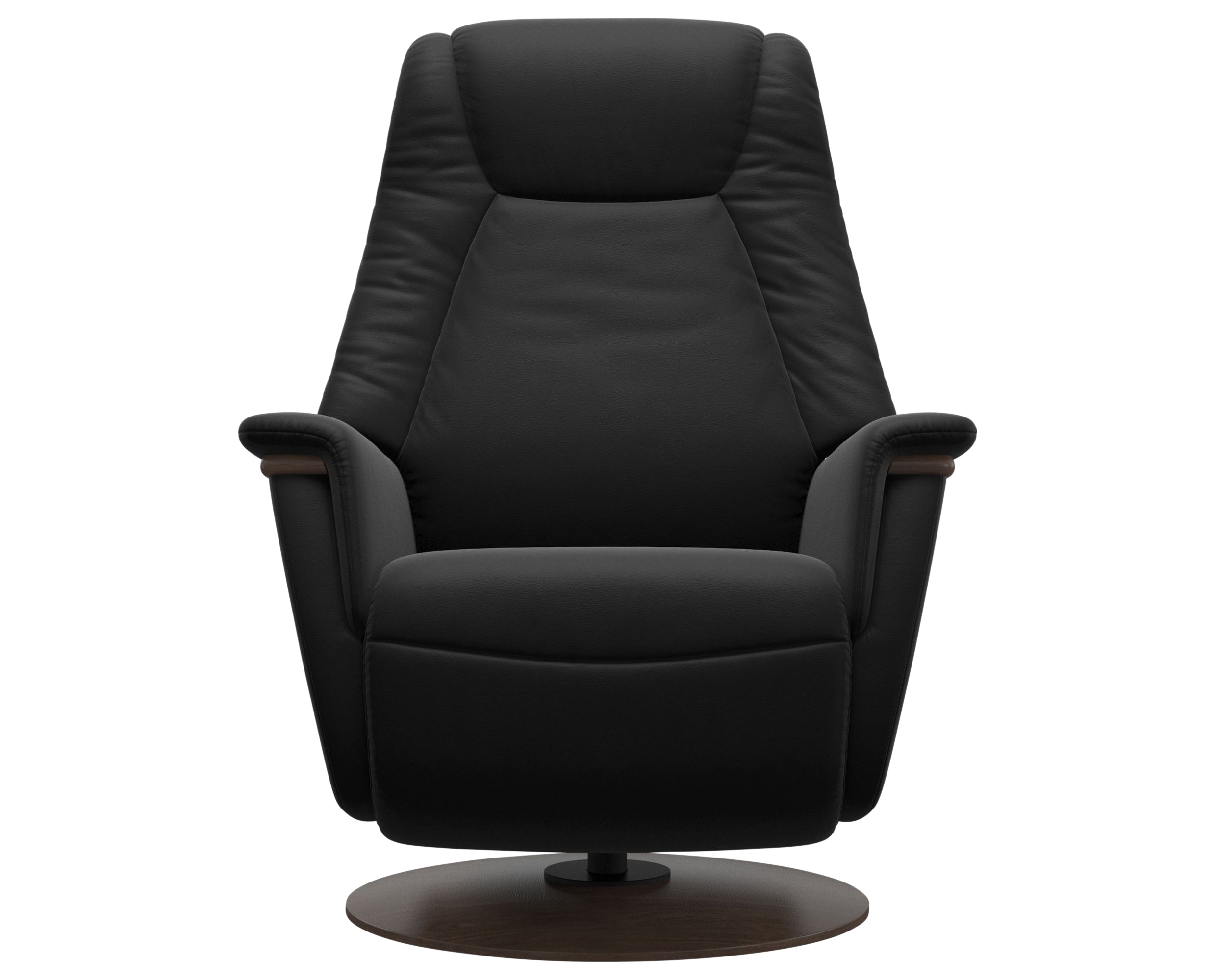 Paloma Leather Black L & Walnut Base/Arm Trim | Stressless Max Recliner | Valley Ridge Furniture