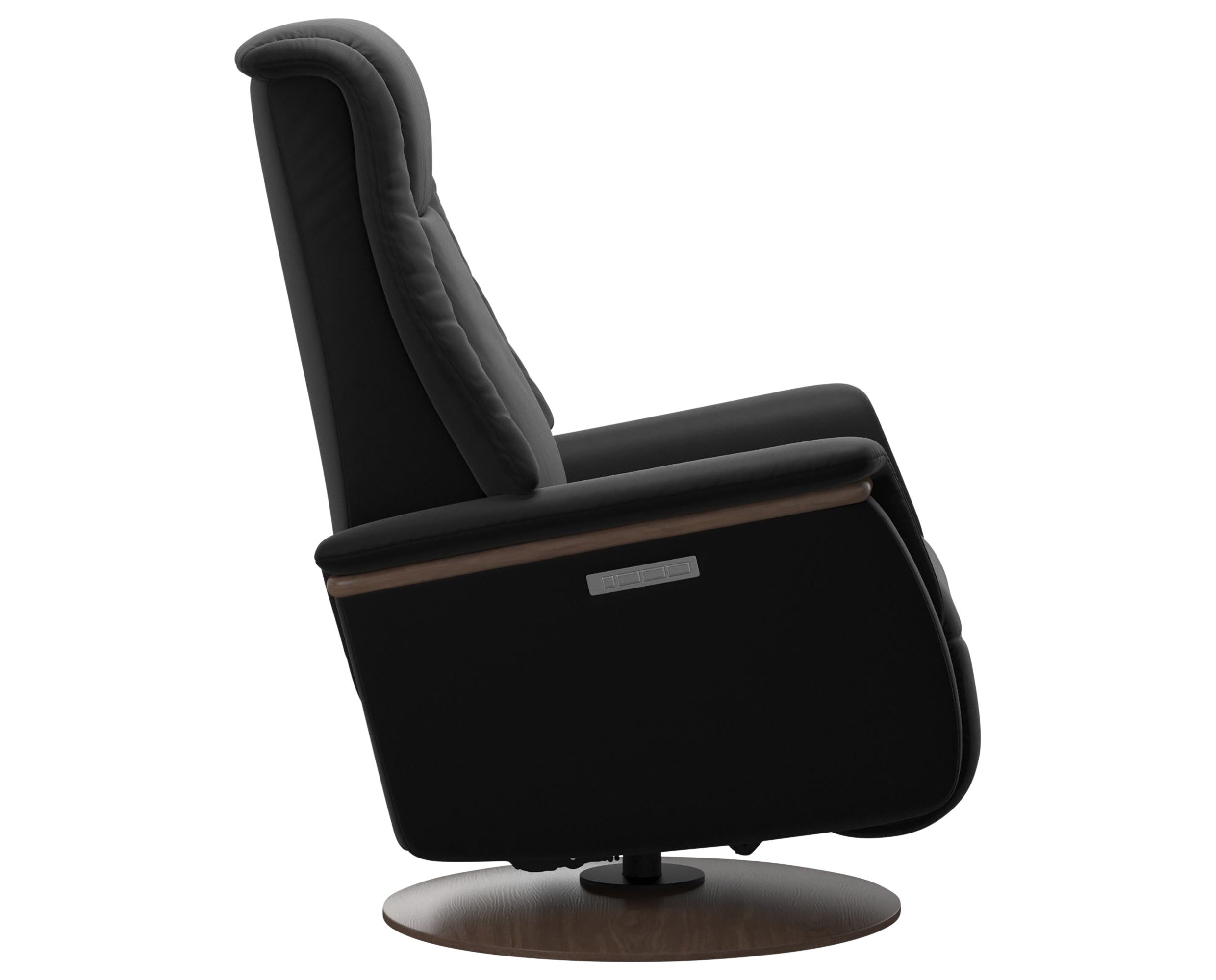 Paloma Leather Black L &amp; Walnut Base/Arm Trim | Stressless Max Recliner | Valley Ridge Furniture