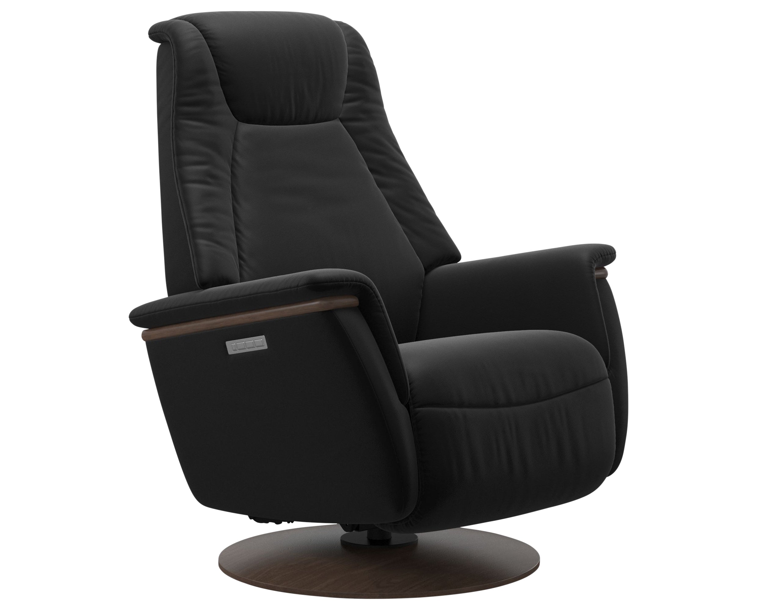 Paloma Leather Black L & Walnut Base/Arm Trim | Stressless Max Recliner | Valley Ridge Furniture