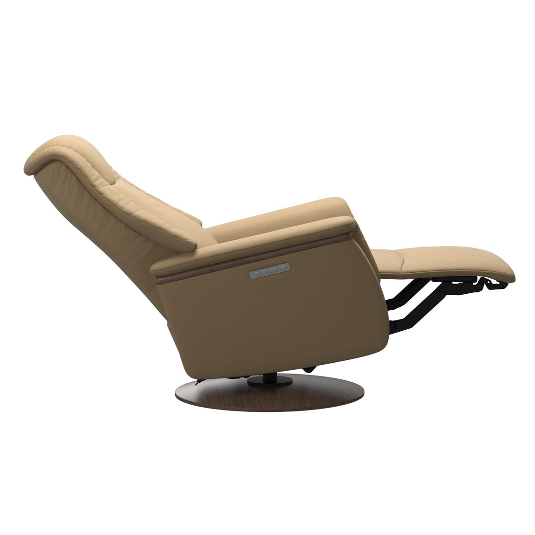 Stressless Max Recliner Wood Base in Paloma Sand, Walnut, rear three-quarter view