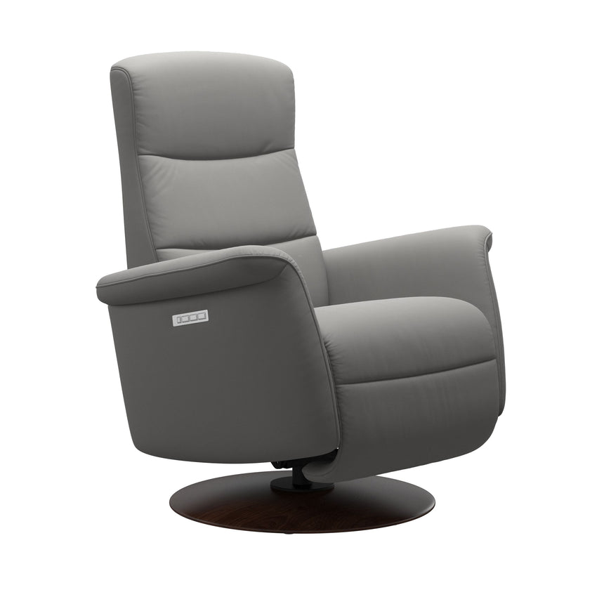 Mike Recliner - Wood Base - Paloma Silver Grey - Brown Wood