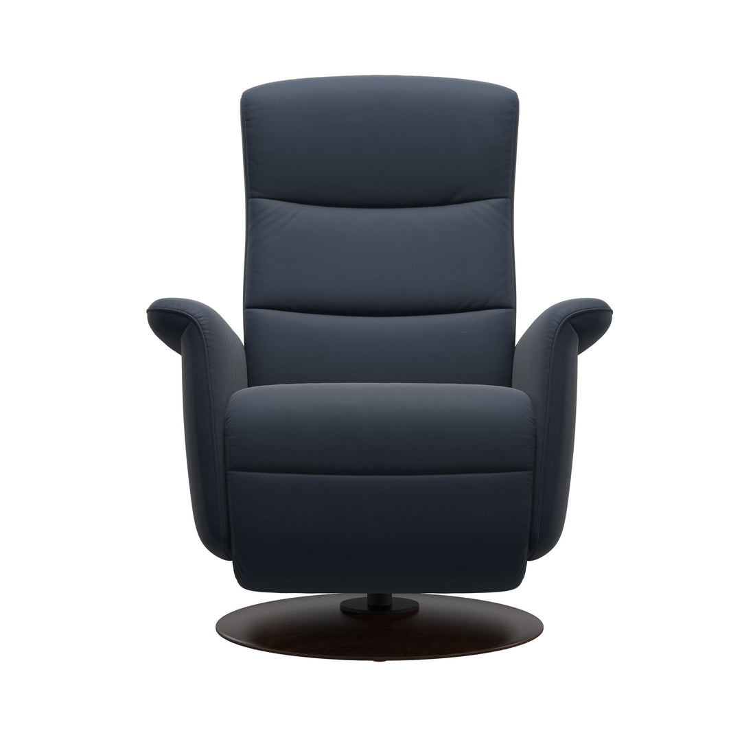 Stressless Mike Recliner Wood Base in Paloma Oxford Blue, Brown, side view