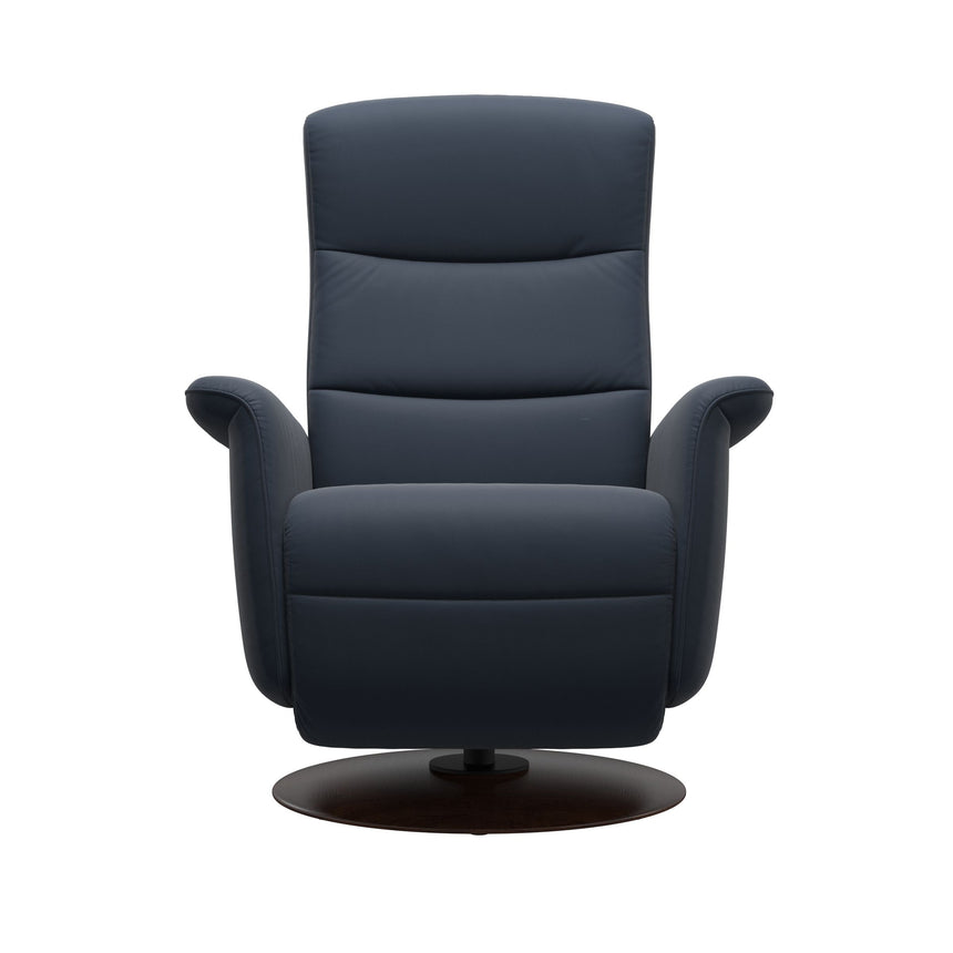 Mike Recliner - Wood Base - Paloma Oxford Blue - Brown Wood