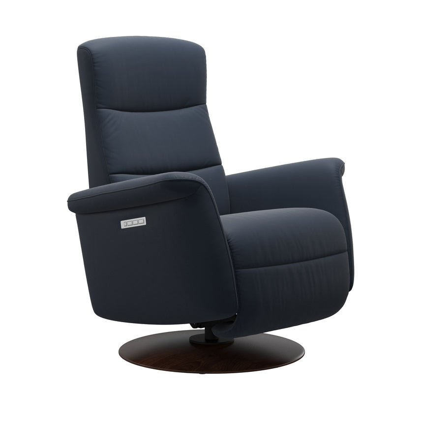 Mike Recliner - Wood Base - Paloma Oxford Blue - Brown Wood