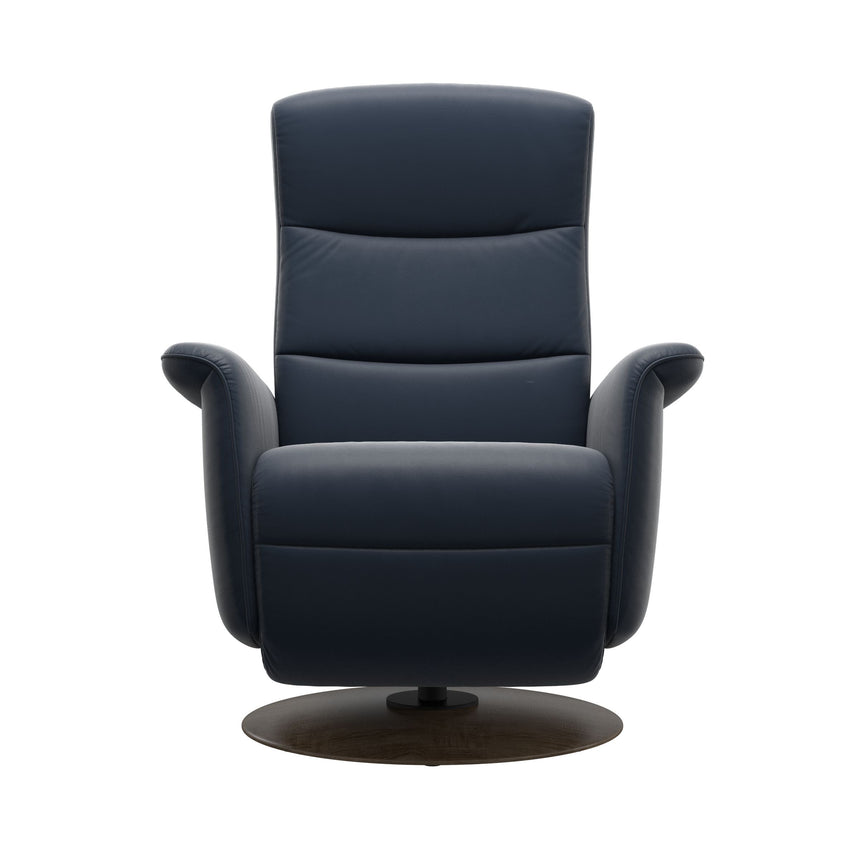 Mike Recliner - Wood Base - Paloma Oxford Blue - Smoked Oak Wood