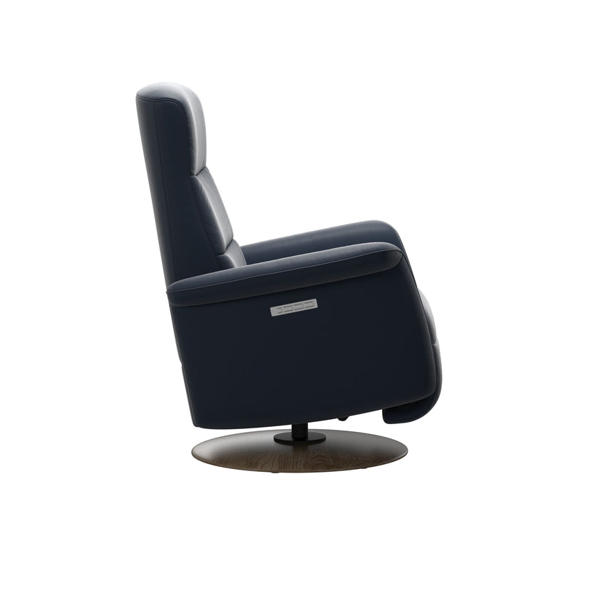Mike Recliner - Wood Base - Paloma Oxford Blue - Smoked Oak Wood