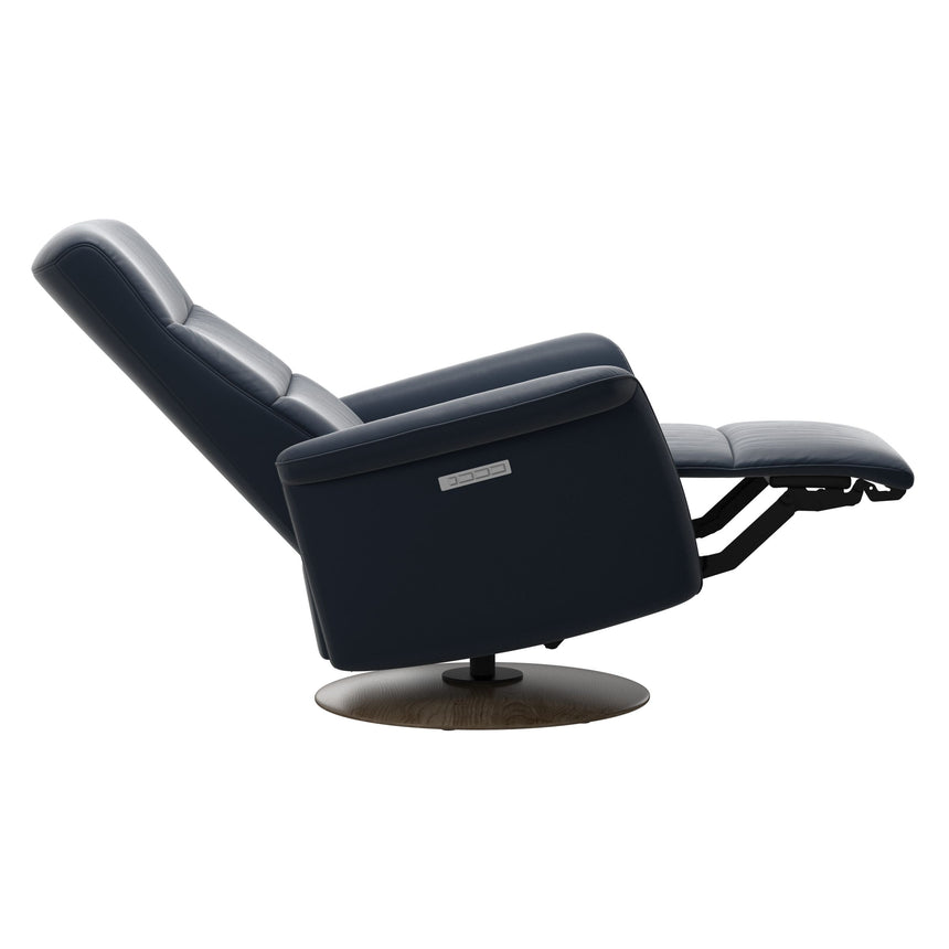 Mike Recliner - Wood Base - Paloma Oxford Blue - Smoked Oak Wood