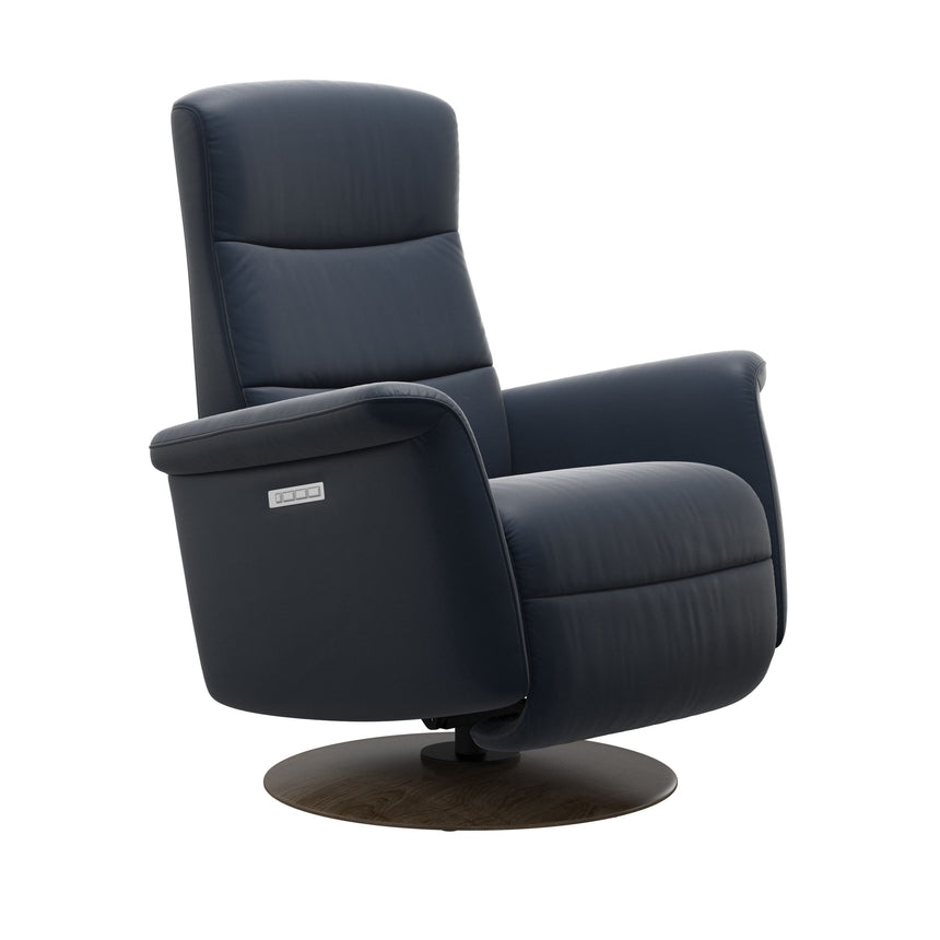Mike Recliner - Wood Base - Paloma Oxford Blue - Smoked Oak Wood