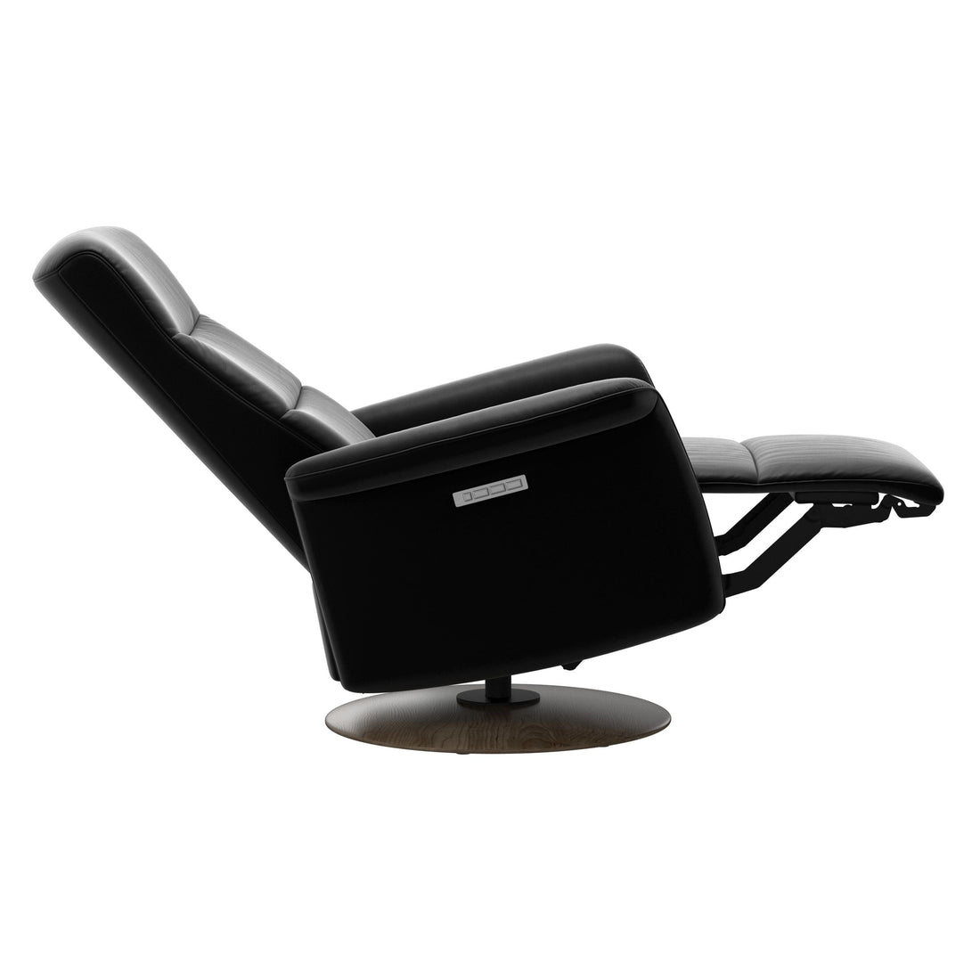 Stressless Mike Recliner Wood Base in Paloma Black, Smoked Oak, rear three-quarter view