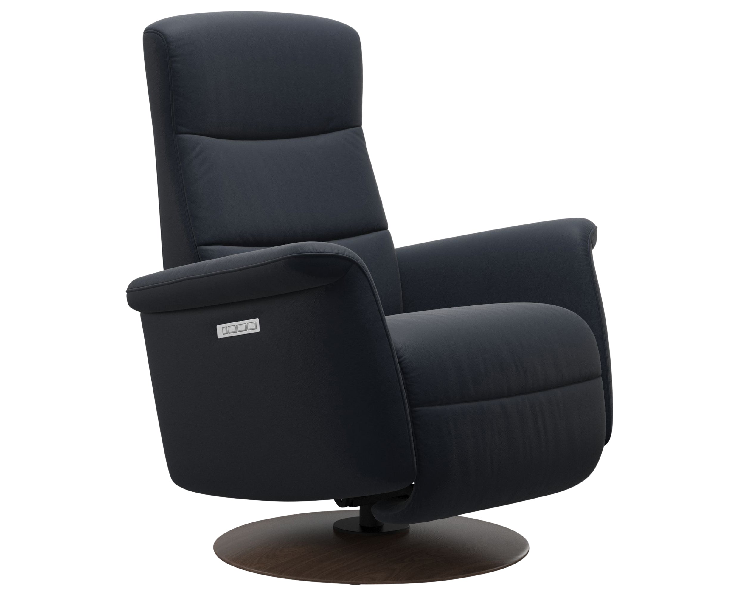 Paloma Leather Shadow Blue M/L &amp; Walnut Base | Stressless Mike Recliner | Valley Ridge Furniture