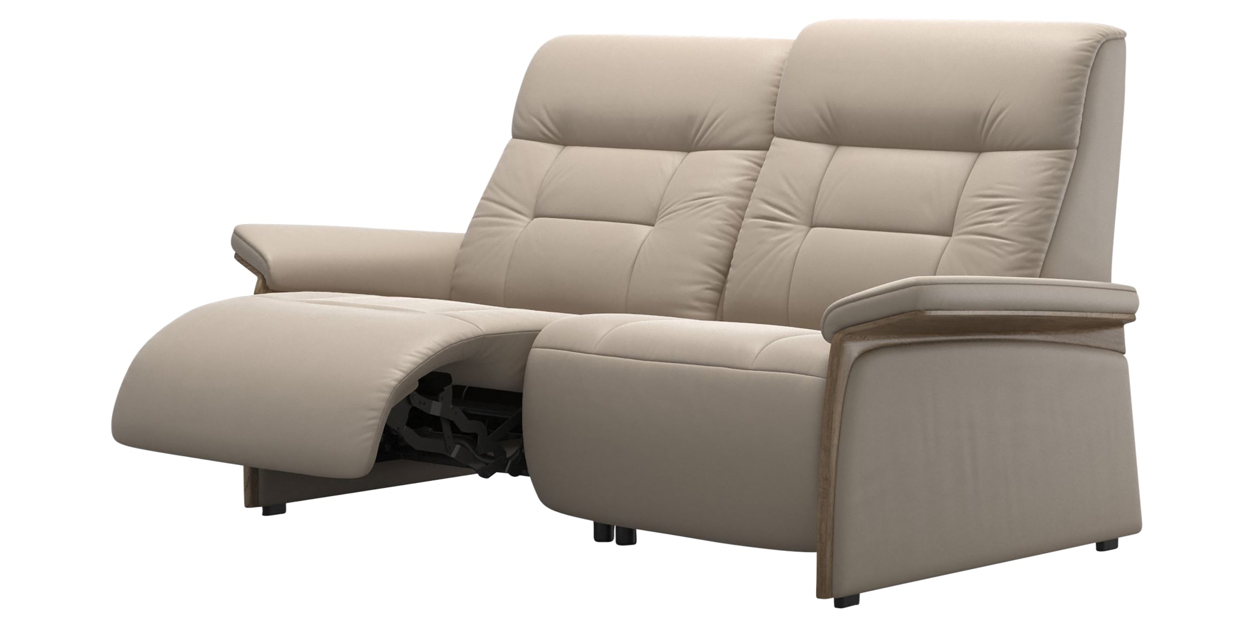 Paloma Leather Mushroom and Smoked Oak Arm Trim | Stressless Mary 2-Seater Sofa | Valley Ridge Furniture