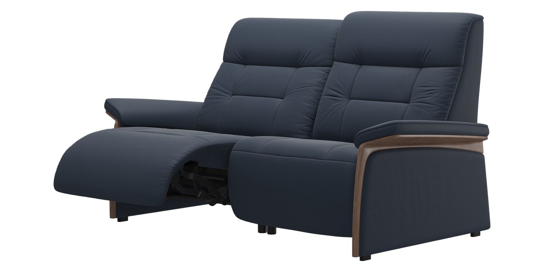 Paloma Leather Oxford Blue and Walnut Arm Trim | Stressless Mary 2-Seater Sofa | Valley Ridge Furniture