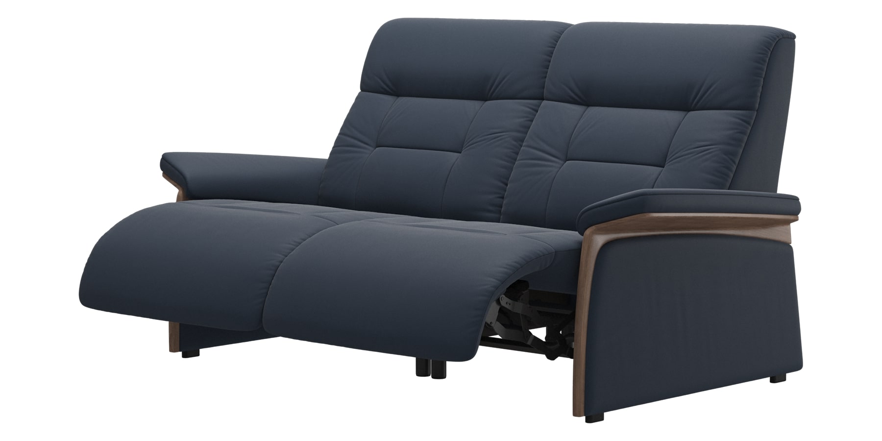 Paloma Leather Oxford Blue and Walnut Arm Trim | Stressless Mary 2-Seater Sofa | Valley Ridge Furniture