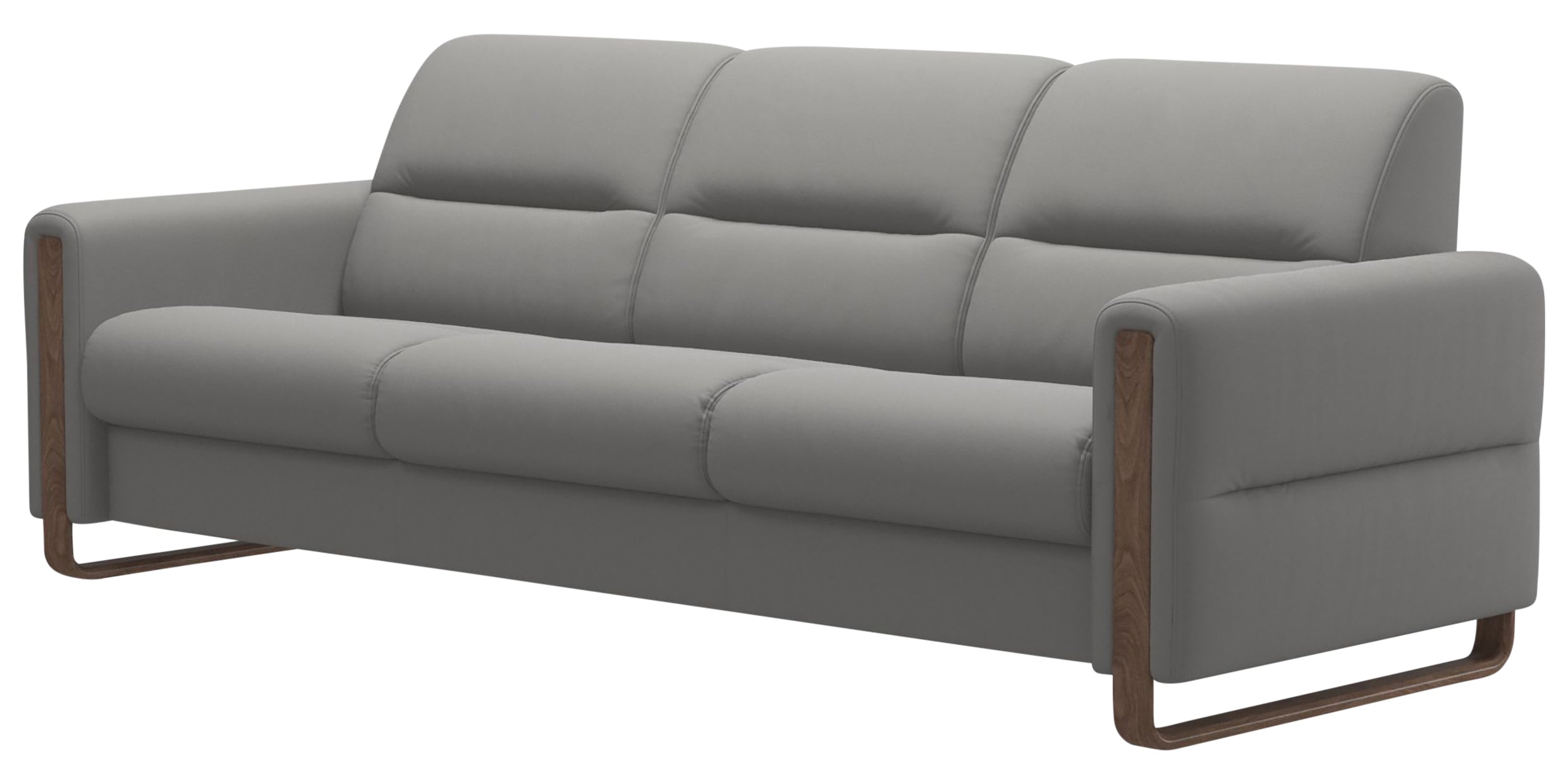 Paloma Leather Silver Grey &amp; Walnut Arm Trim | Stressless Fiona 3-Seater Sofa | Valley Ridge Furniture