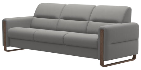 Paloma Leather Silver Grey & Walnut Arm Trim | Stressless Fiona 3-Seater Sofa | Valley Ridge Furniture