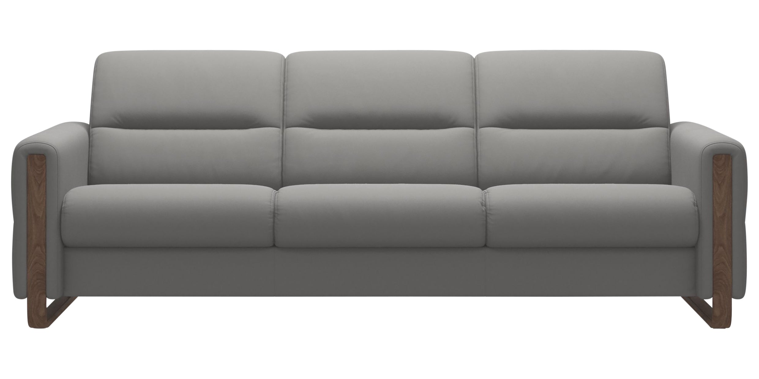 Paloma Leather Silver Grey &amp; Walnut Arm Trim | Stressless Fiona 3-Seater Sofa | Valley Ridge Furniture