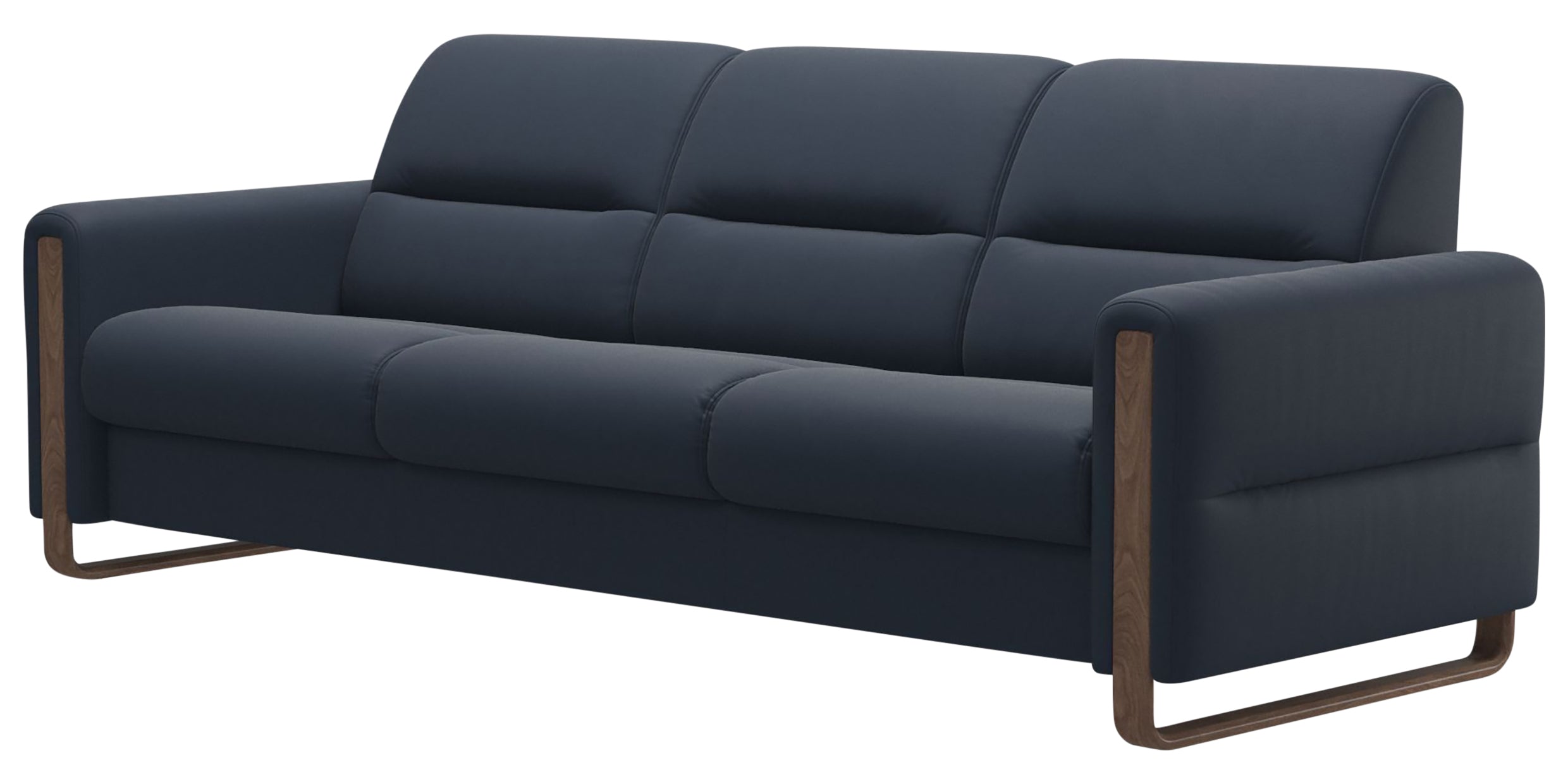 Paloma Leather Oxford Blue &amp; Walnut Arm Trim | Stressless Fiona 3-Seater Sofa | Valley Ridge Furniture