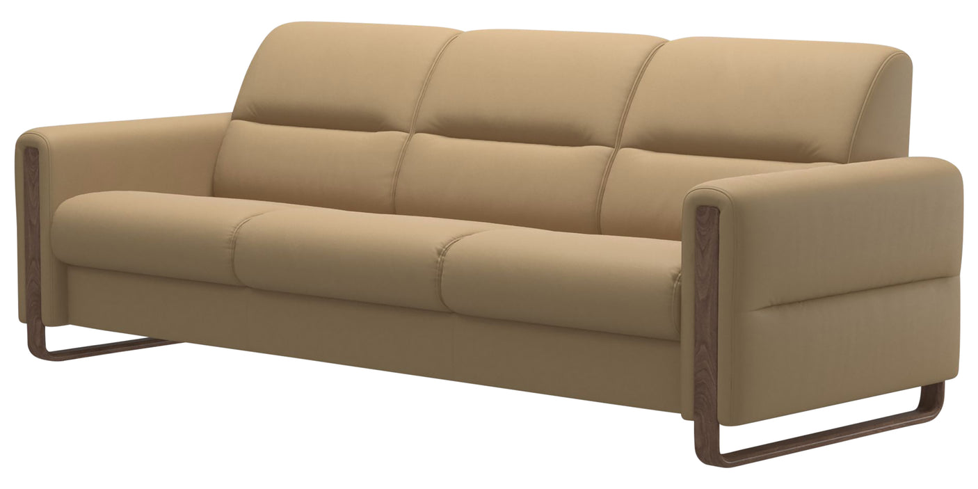 Paloma Leather Sand & Walnut Arm Trim | Stressless Fiona 3-Seater Sofa | Valley Ridge Furniture