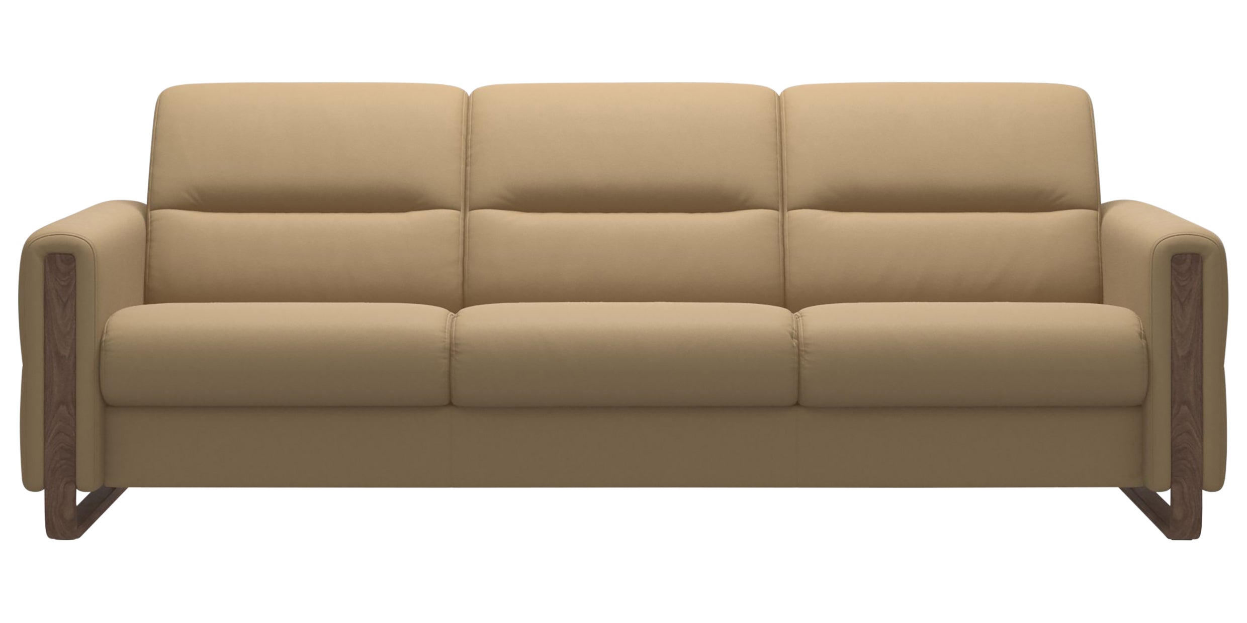 Paloma Leather Sand &amp; Walnut Arm Trim | Stressless Fiona 3-Seater Sofa | Valley Ridge Furniture