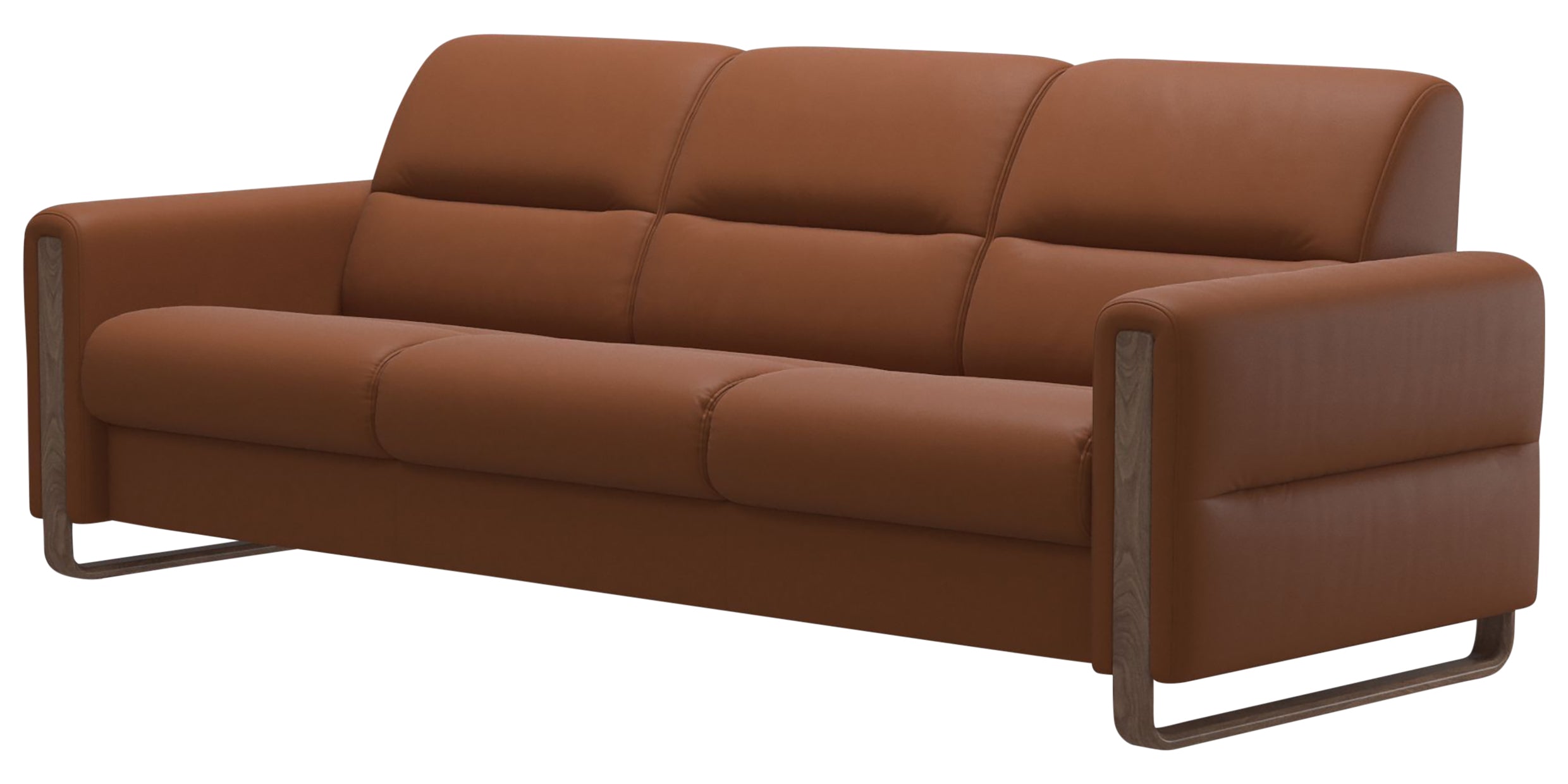 Paloma Leather New Cognac &amp; Walnut Arm Trim | Stressless Fiona 3-Seater Sofa | Valley Ridge Furniture