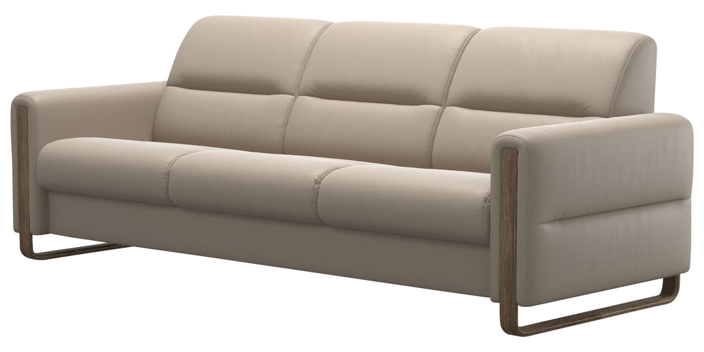 Paloma Leather Mushroom & Smoked Oak Arm Trim | Stressless Fiona 3-Seater Sofa | Valley Ridge Furniture