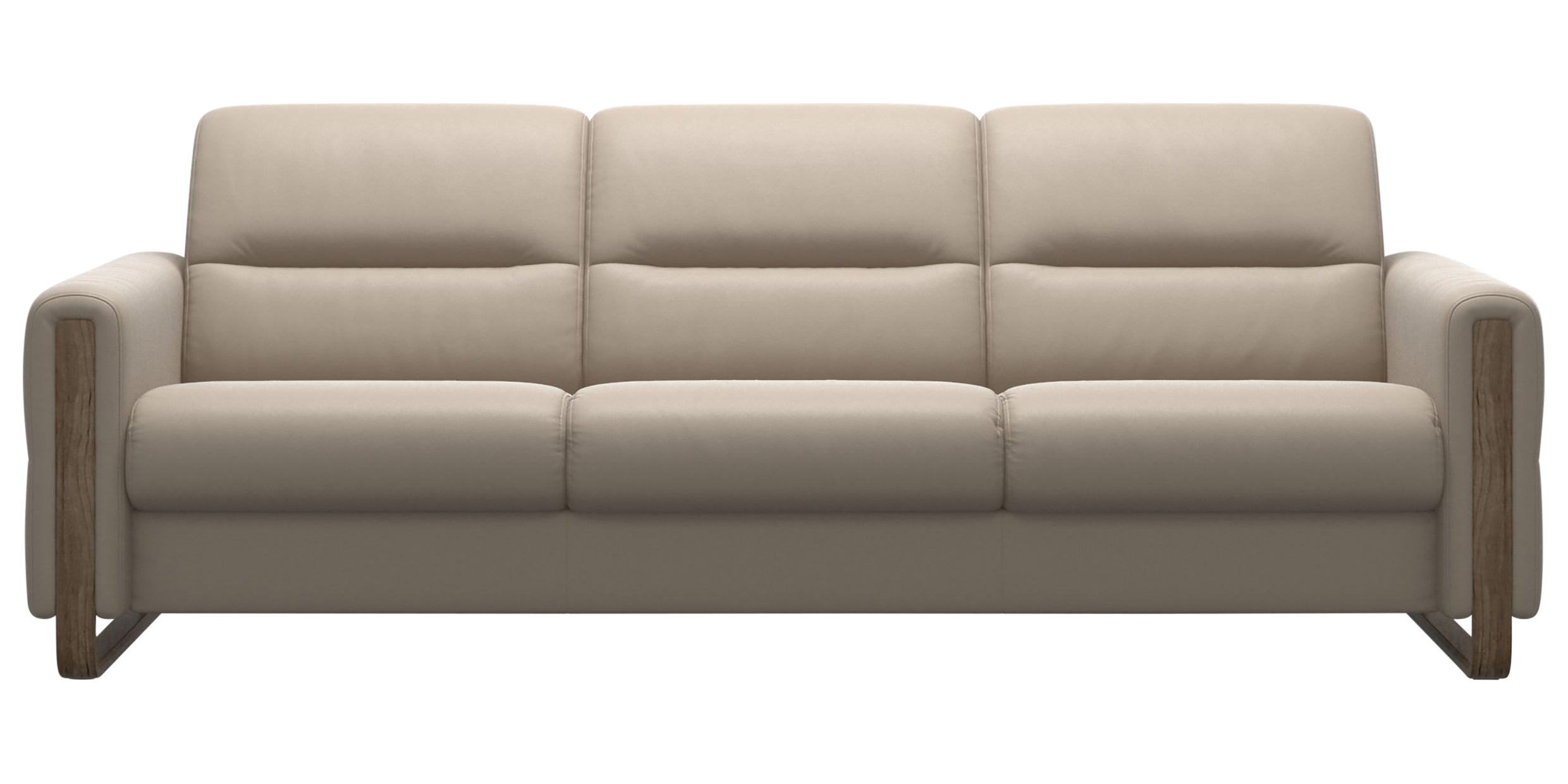 Paloma Leather Mushroom &amp; Smoked Oak Arm Trim | Stressless Fiona 3-Seater Sofa | Valley Ridge Furniture