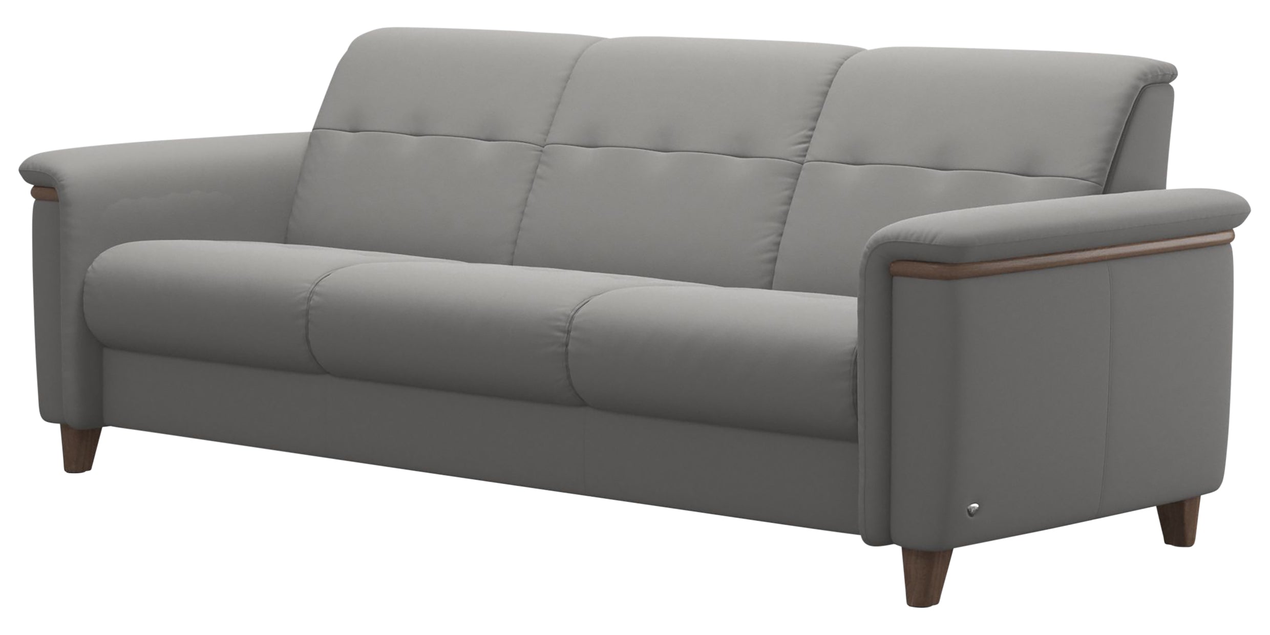 Paloma Leather Silver Grey &amp; Walnut Arm Trim | Stressless Flora 3-Seater Sofa | Valley Ridge Furniture