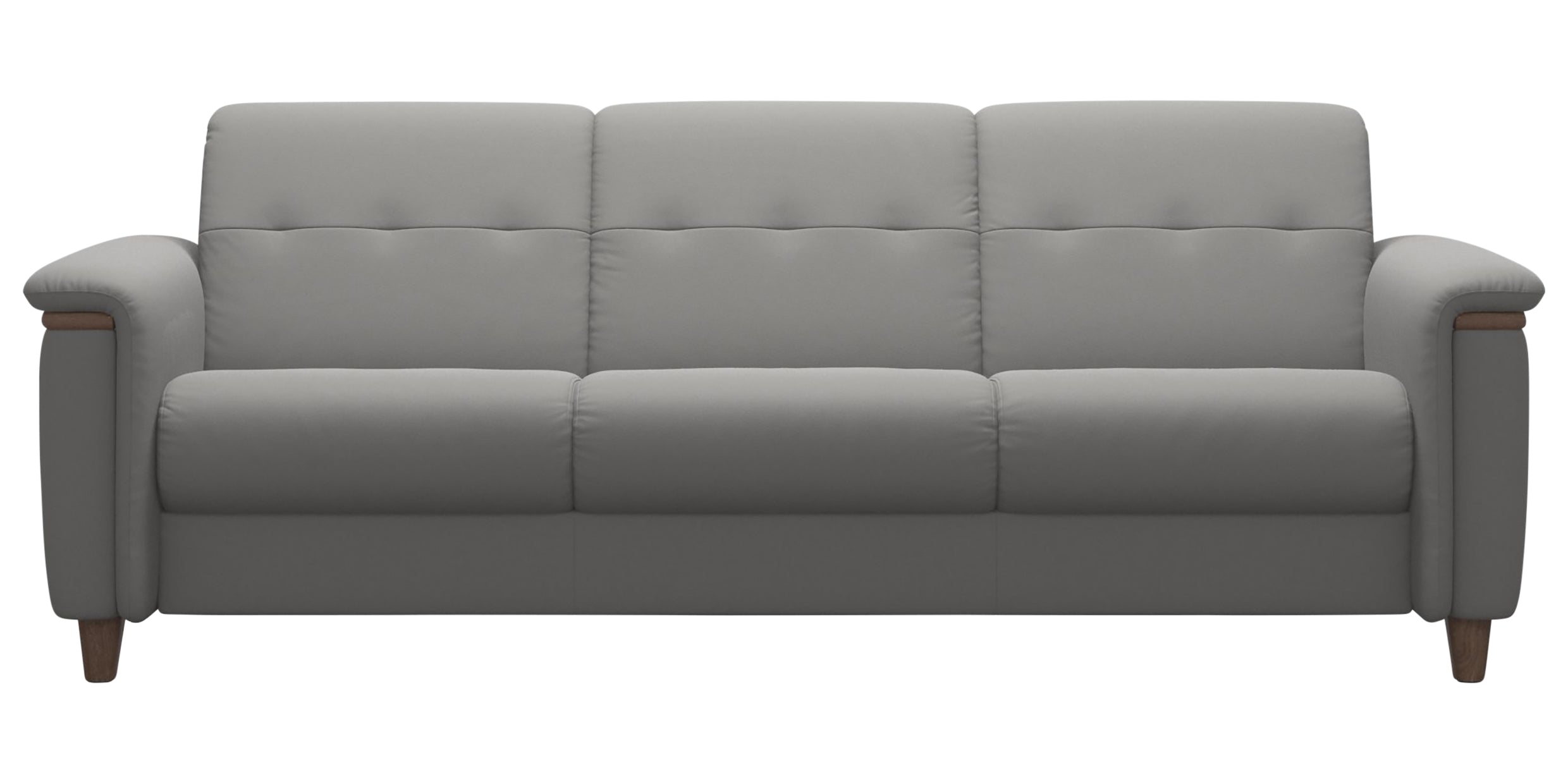 Paloma Leather Silver Grey &amp; Walnut Arm Trim | Stressless Flora 3-Seater Sofa | Valley Ridge Furniture