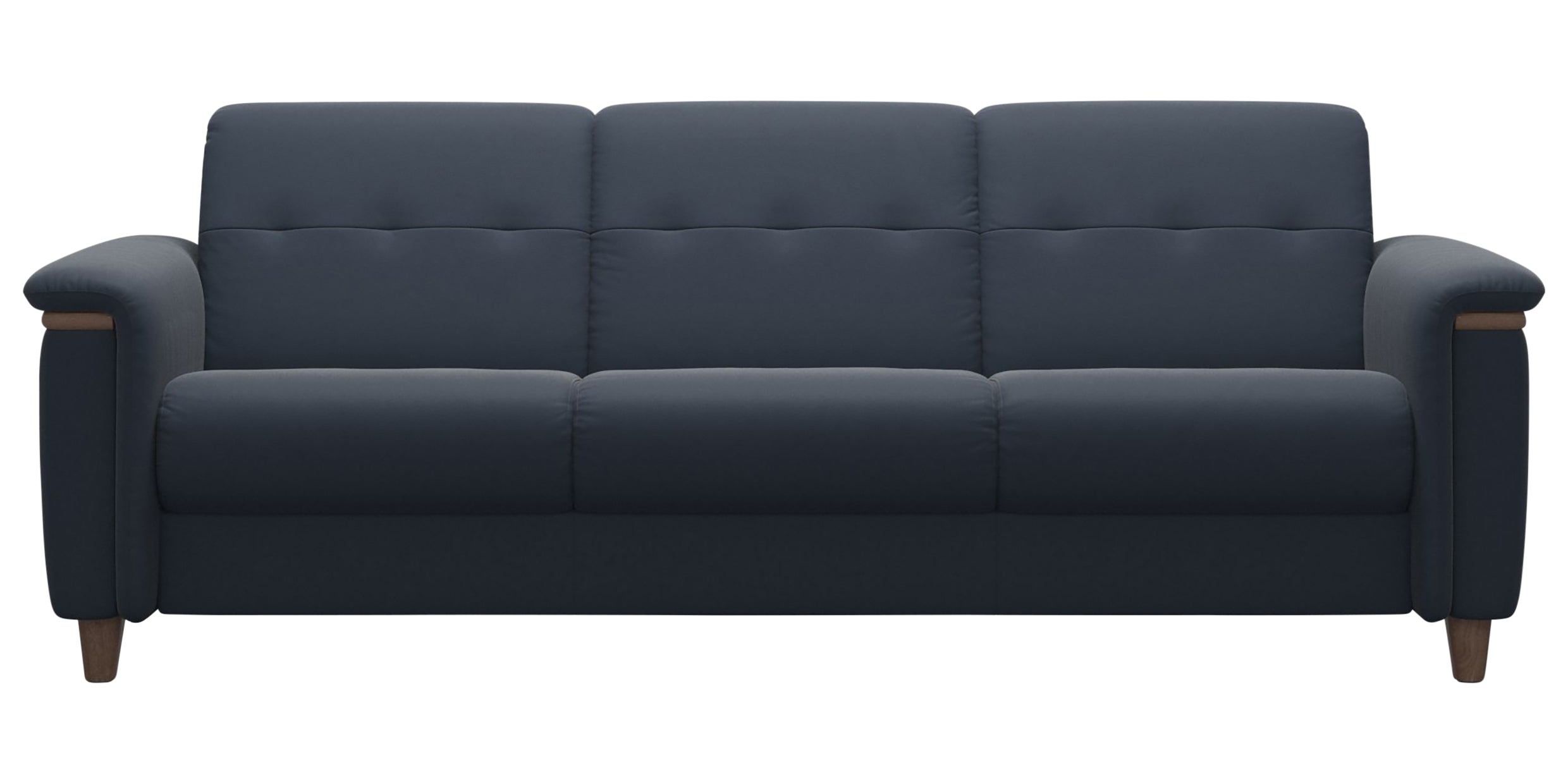 Paloma Leather Oxford Blue &amp; Walnut Arm Trim | Stressless Flora 3-Seater Sofa | Valley Ridge Furniture