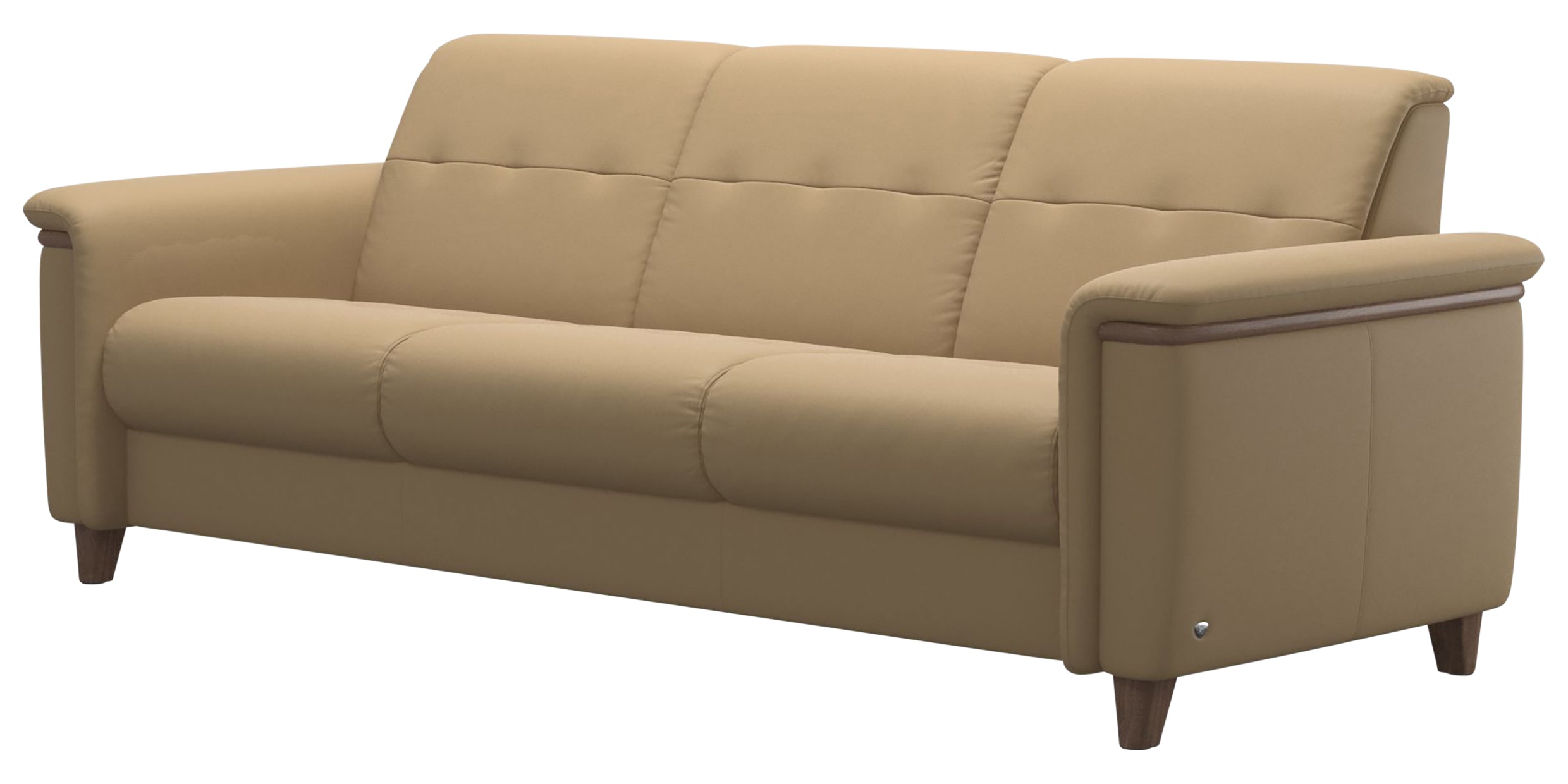 Paloma Leather Sand &amp; Walnut Arm Trim | Stressless Flora 3-Seater Sofa | Valley Ridge Furniture