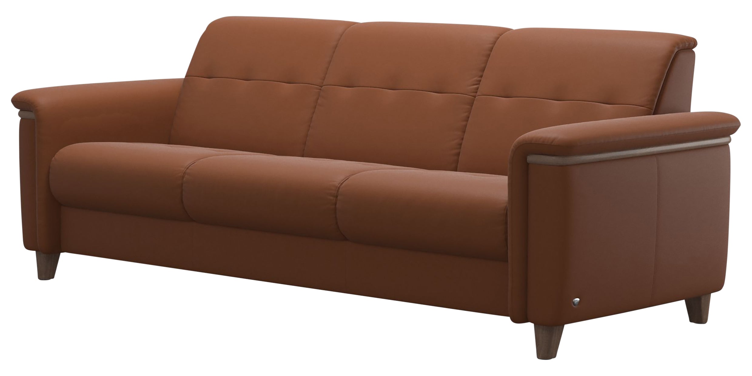 Paloma Leather New Cognac &amp; Walnut Arm Trim | Stressless Flora 3-Seater Sofa | Valley Ridge Furniture