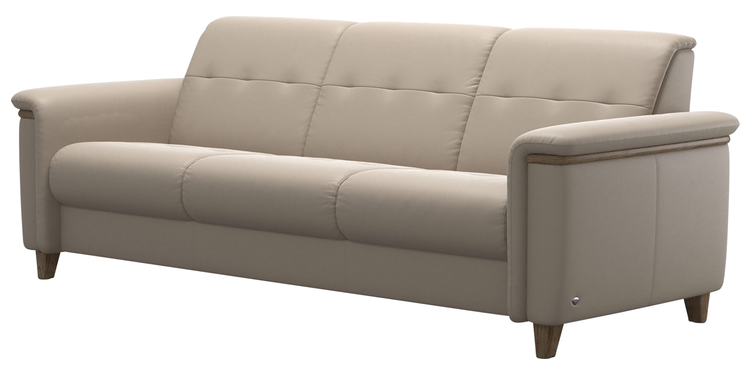 Paloma Leather Mushroom &amp; Smoked Oak Arm Trim | Stressless Flora 3-Seater Sofa | Valley Ridge Furniture