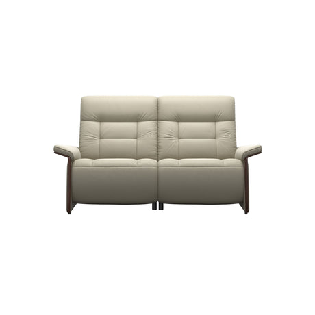 Stressless Mary Wood 2-Seater Sofa with 2 Power Seats in Paloma Light Grey, Brown, front view