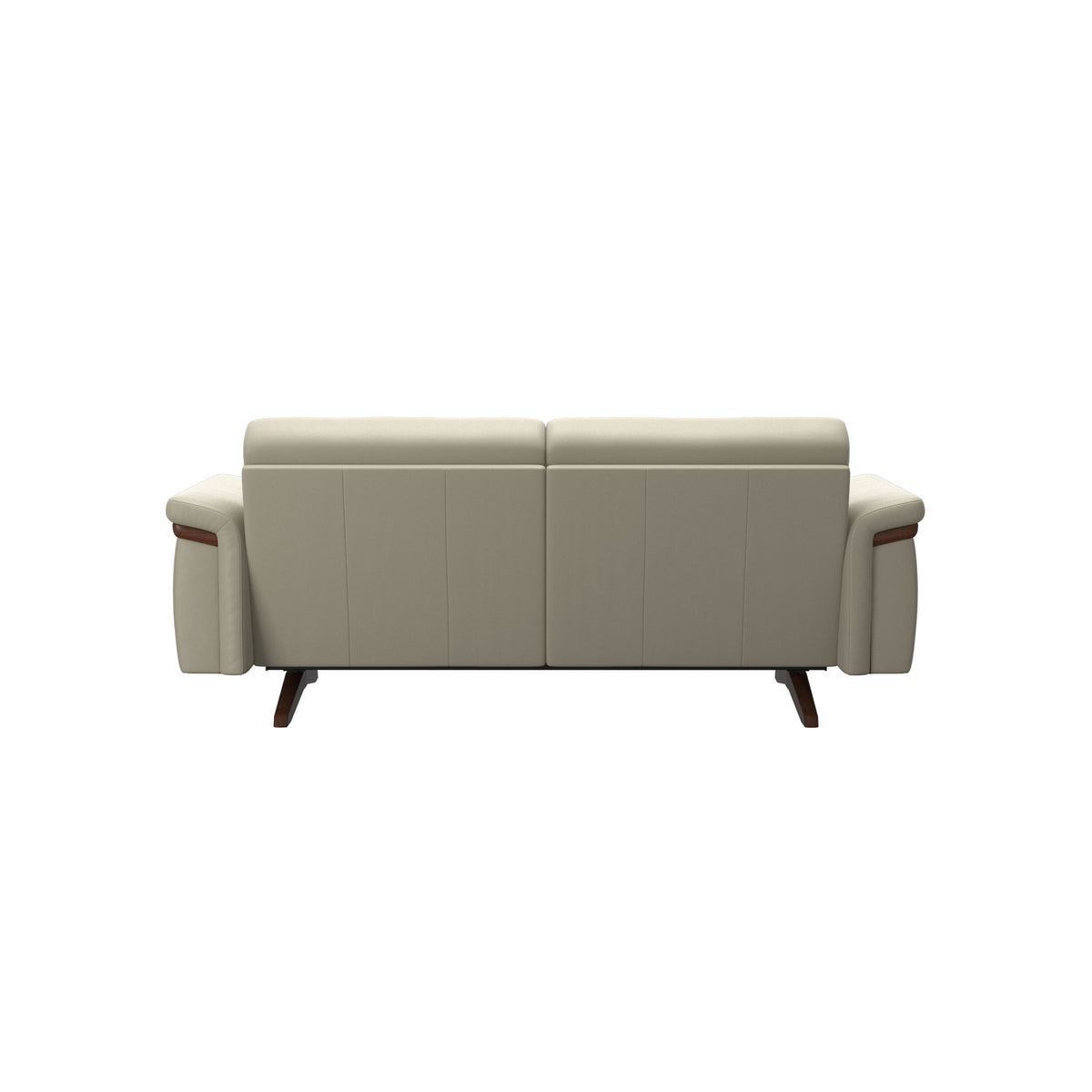 Stressless Stella Wood 2-Seater Sofa in Paloma Light Grey, Brown, rear three-quarter view