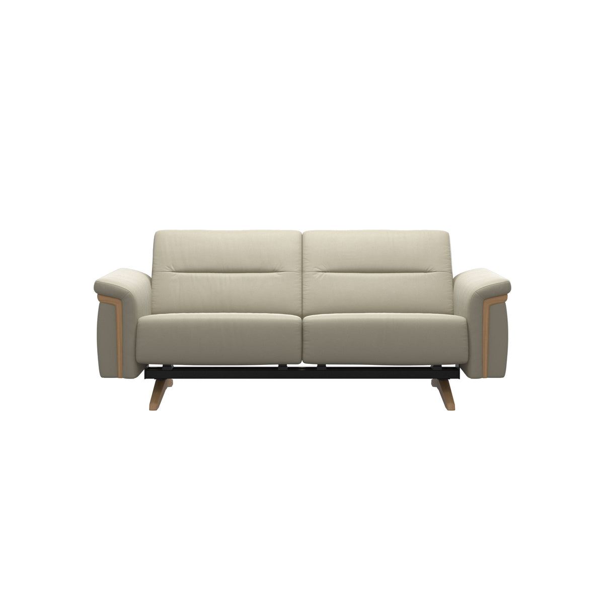 Stressless Stella Wood 2-Seater Sofa in Paloma Light Grey, Oak, front view