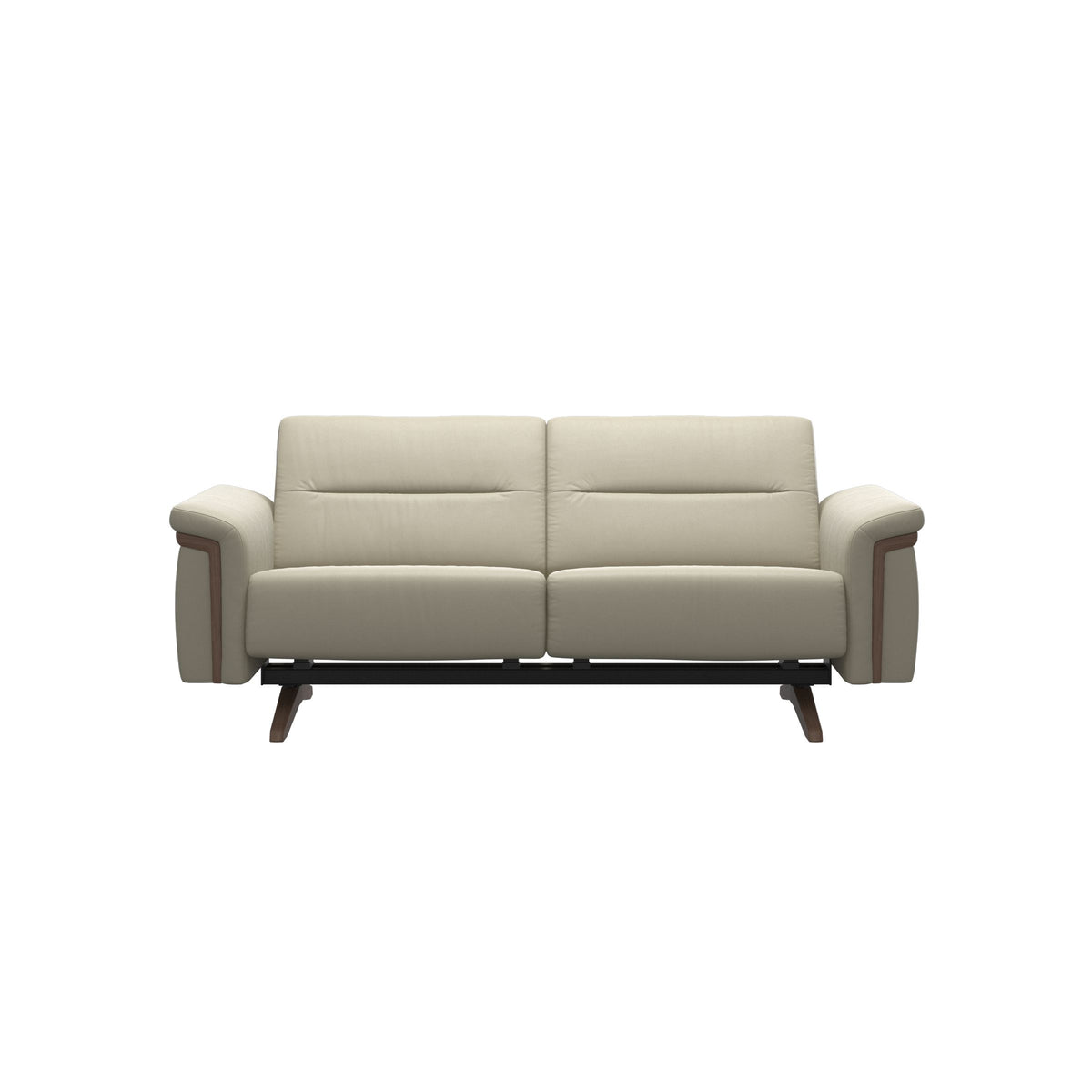 Stressless Stella Wood 2-Seater Sofa in Paloma Light Grey, Walnut, front view