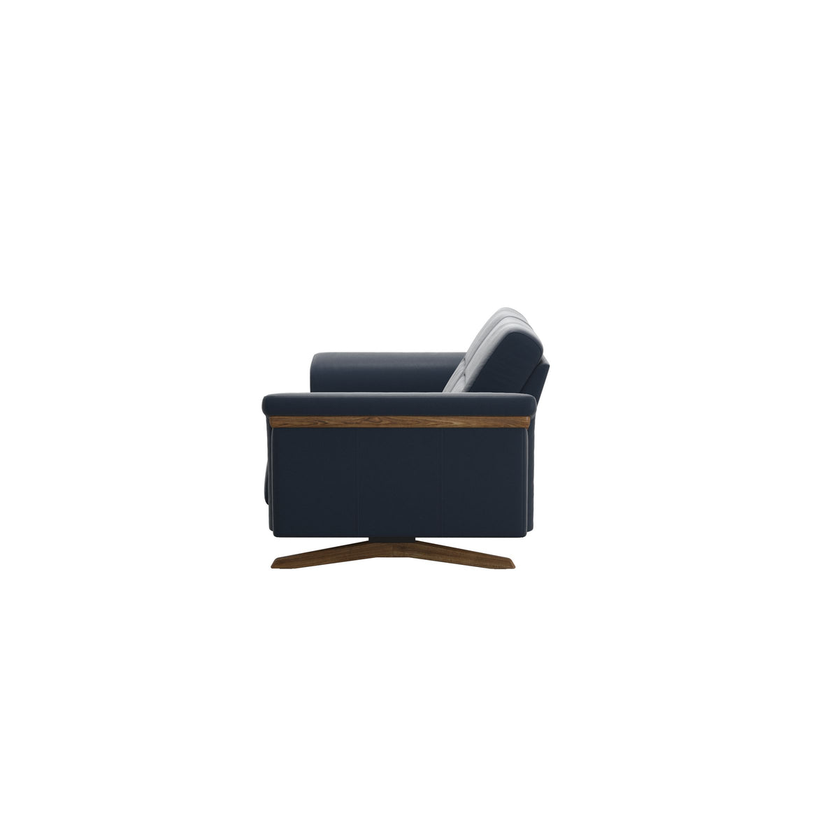 Stressless Stella Wood 2-Seater Sofa in Paloma Oxford Blue, Teak, back view