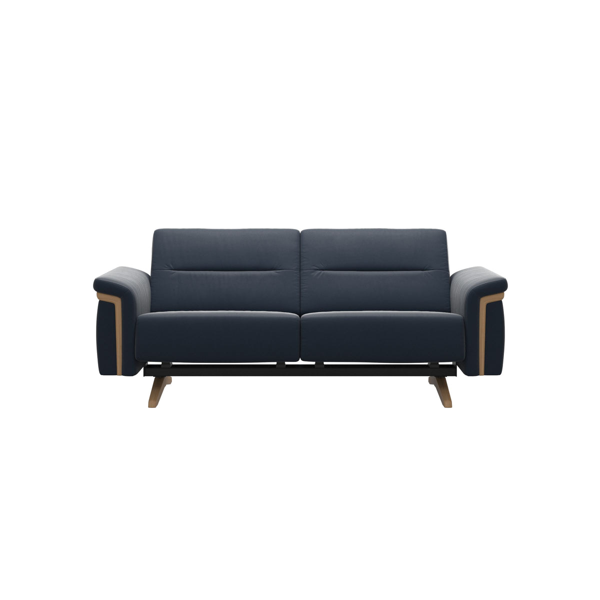 Stressless Stella Wood 2-Seater Sofa in Paloma Oxford Blue, Oak, front view