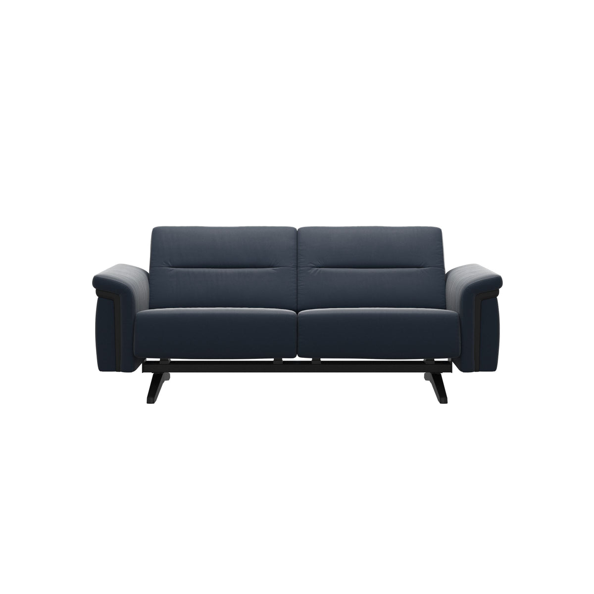 Stressless Stella Wood 2-Seater Sofa in Paloma Oxford Blue, Black, front view