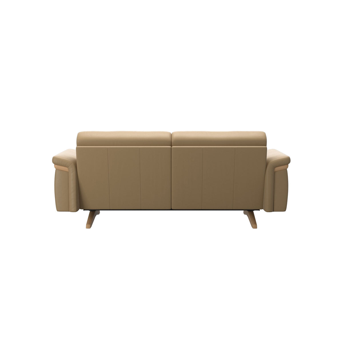Stressless Stella Wood 2-Seater Sofa in Paloma Sand, Oak, rear three-quarter view