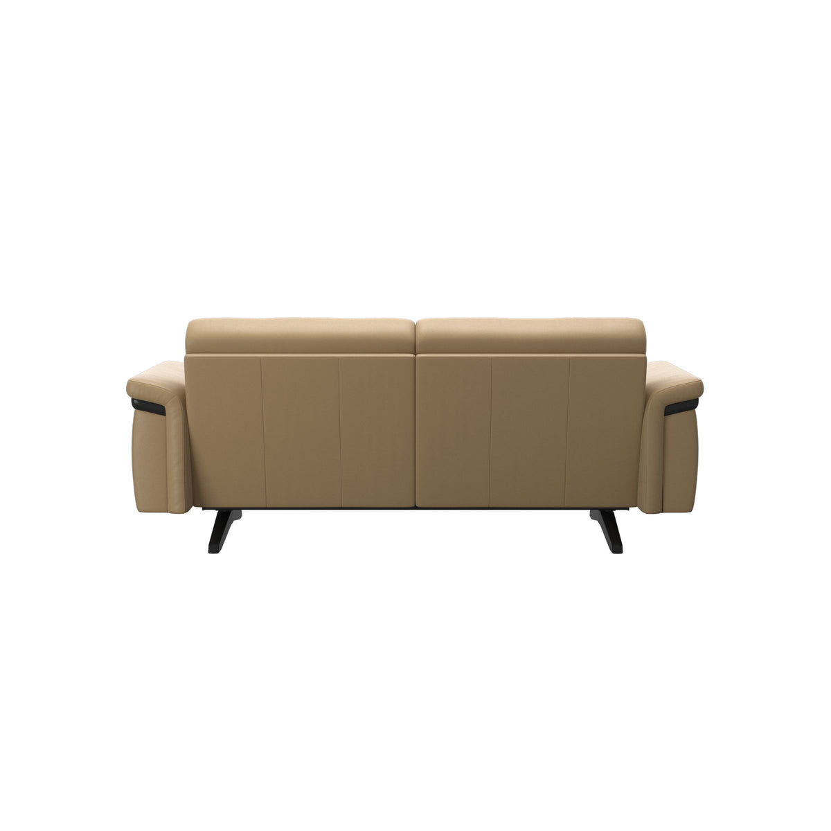 Stressless Stella Wood 2-Seater Sofa in Paloma Sand, Black, rear three-quarter view