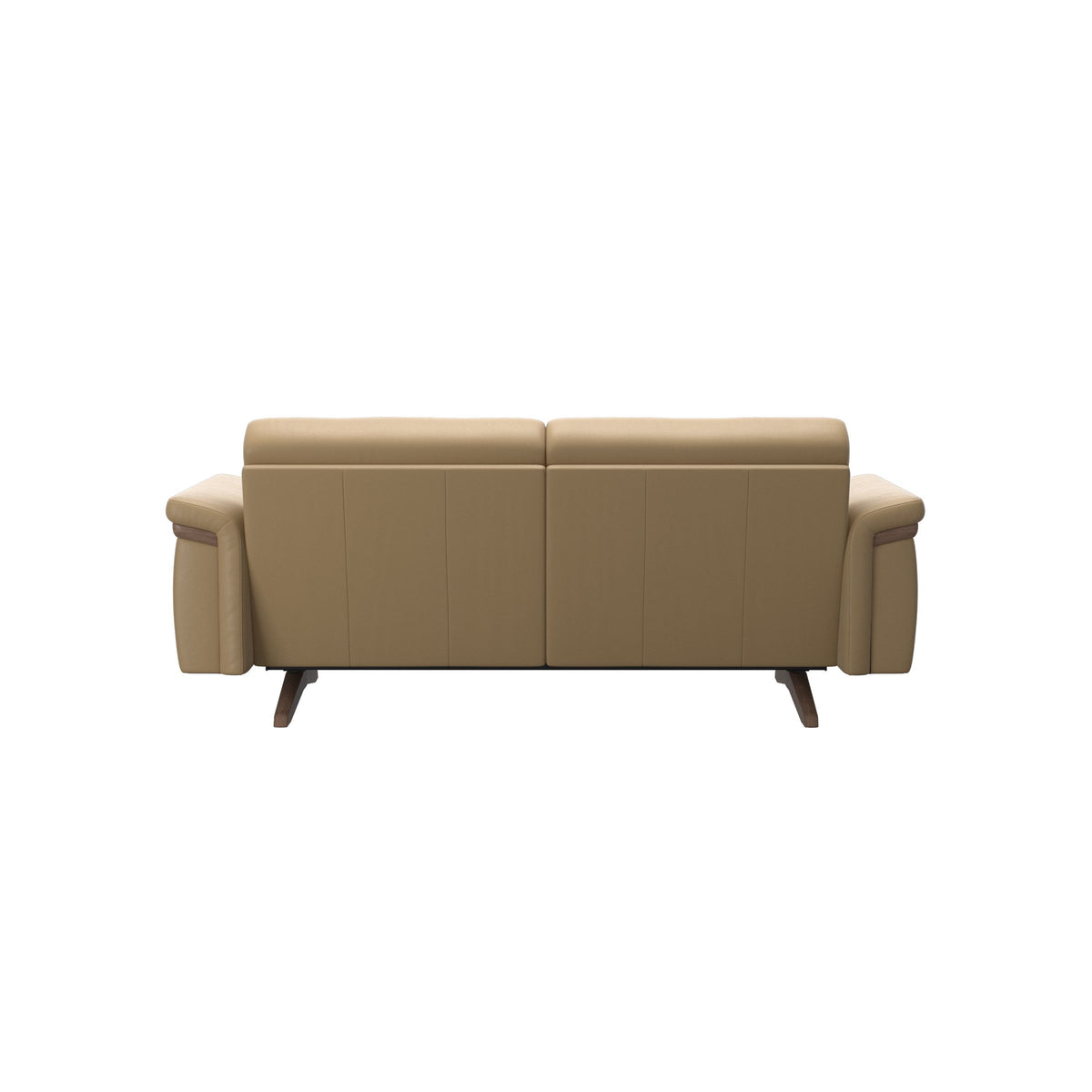Stressless Stella Wood 2-Seater Sofa in Paloma Sand, Walnut, rear three-quarter view