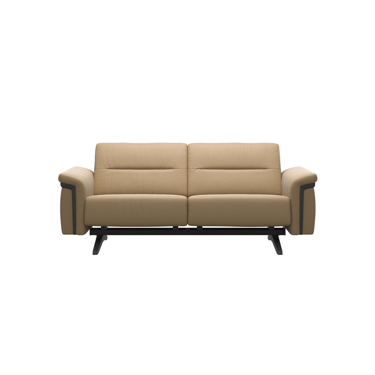 Stressless Stella Wood 2-Seater Sofa in Paloma Sand, Grey, front view