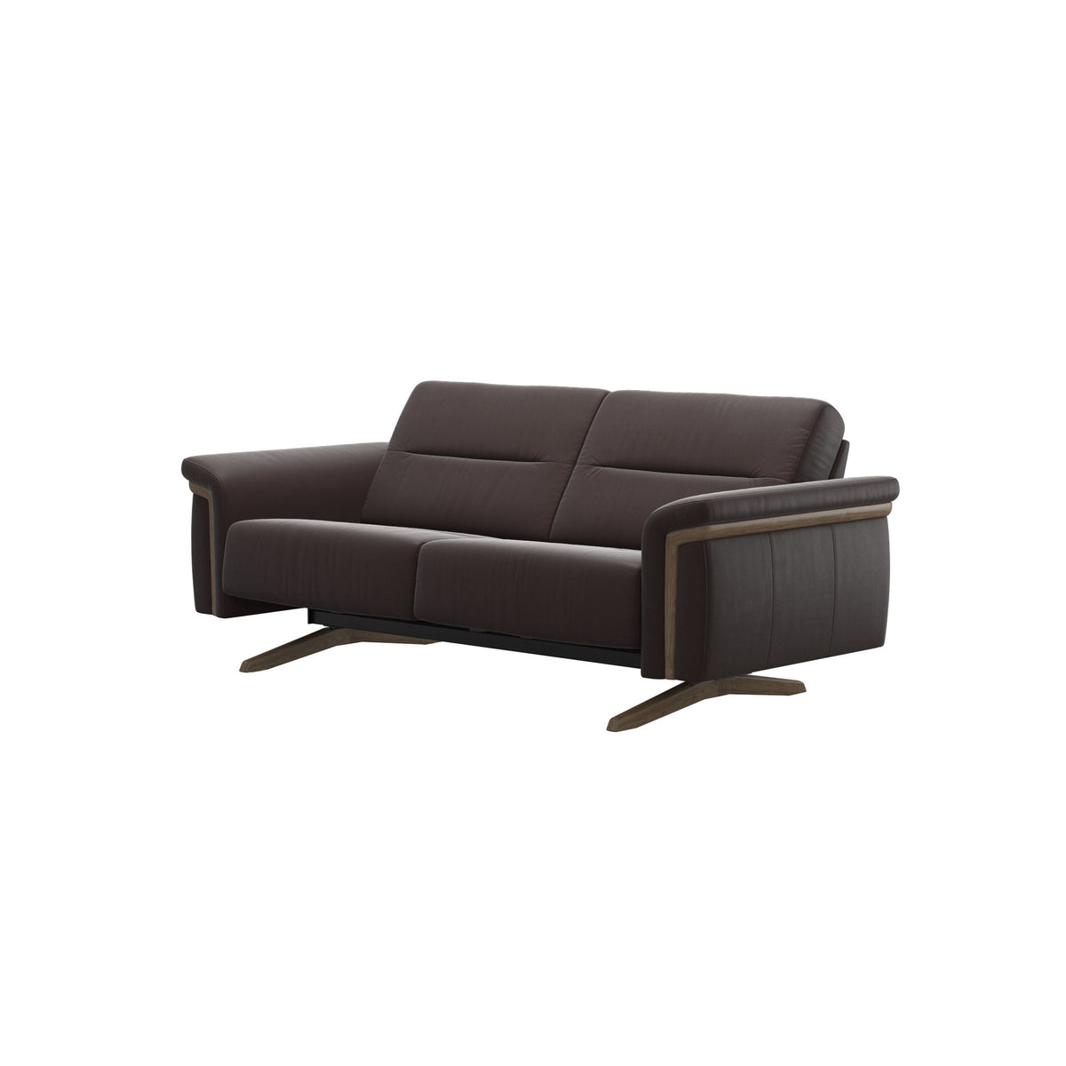 Stressless Stella Wood 2-Seater Sofa in Paloma Chocolate, Smoked Oak, side view
