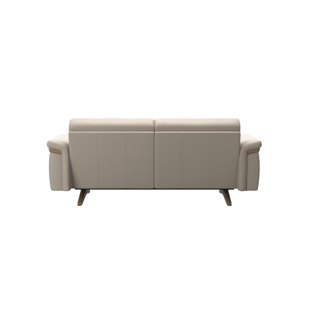 Stressless Stella Wood 2-Seater Sofa in Paloma Fog, Smoked Oak, rear three-quarter view