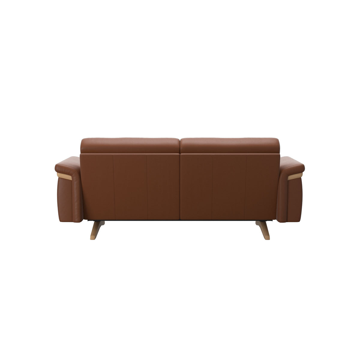Stressless Stella Wood 2-Seater Sofa in Paloma New Cognac, Oak, rear three-quarter view
