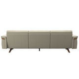 Stressless Stella Wood 3-Seater Sofa in Paloma Light Grey, rear three-quarter view, Teak wood