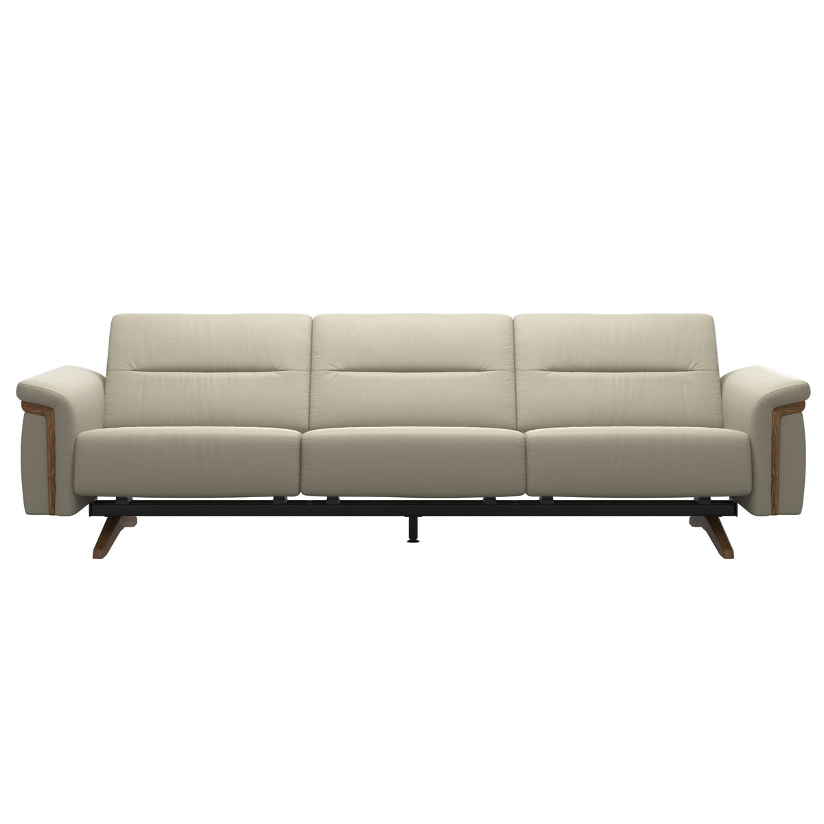 Stressless Stella Wood 3-Seater Sofa in Paloma Light Grey, front view, Teak wood