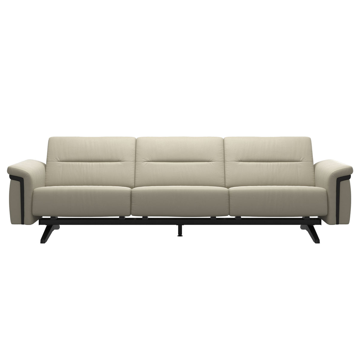 Stressless Stella Wood 3-Seater Sofa in Paloma Light Grey, front view, Black wood