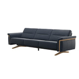 Stressless Stella Wood 3-Seater Sofa in Paloma Oxford Blue, side view, Oak wood